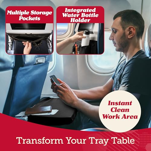 Airplane Tray Table Cover with Pocket Storage (Premium Black)