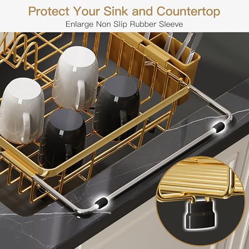Gold Dish Drying Rack Over the Sink with Utensil Holder (Gold / For 12.5"-30"w Sink, Expandable)