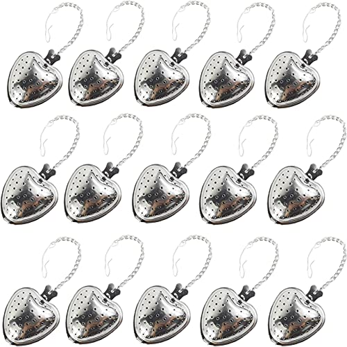 15PCS Tea Strainer Stainless Steel Mesh Tea Ball Infuser Premium Tea Filter Tea Interval Diffuser with Extended Chain Hook for Loose Leaf Tea and Spices & Seasonings (Silver)