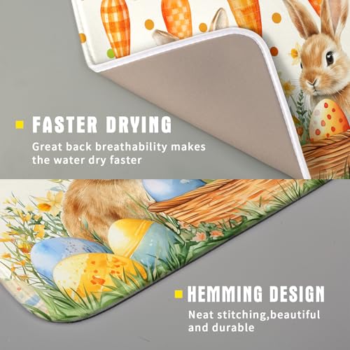 Easter Bunny Dish Drying Mat Eggs Carrot Dishes Drainer Pad Absorbent Reversible Dish Rack Mat Protector for Kitchen Countertop 16x18 Inch (Easter Bunny Carrot / 16" x 18")