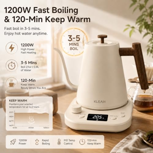 Gooseneck Electric Kettle with Temperature Control (Bone White)