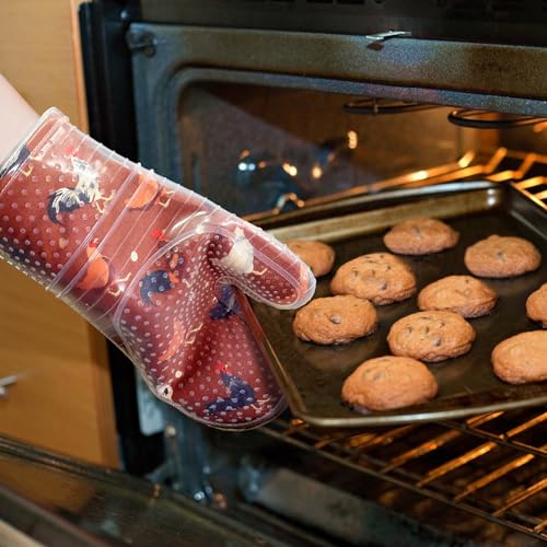 Oven Mitts with Transparent Clear Silicone Shell and Nice Shell Flower Printing (Oven mitts / Rooster Flower)