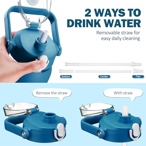 56oz Glass Water Bottles with Straw (Iron Blue / 56 Ounces)