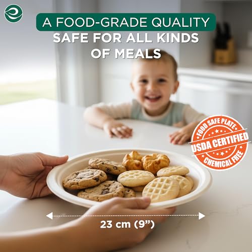 9 Inch Disposable Bagasse Paper Plates (9" [Natural])