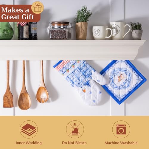 100% Cotton Oven Mitt & Pot Holder Set (008 - Amsterdam Canals / 7.5" x 13" & 8" x 8" (Oven Mitt & Pot Holder))