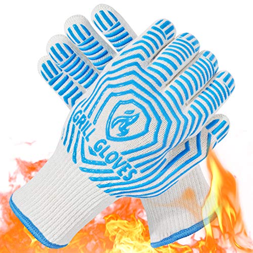 BBQ Gloves Oven Gloves 1472℉ Extreme Heat Resistant (Light Blue / One Size Fits Most(Regular Cuff))