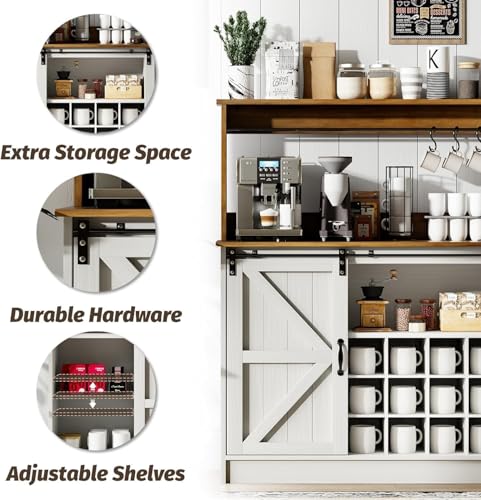 55" Farmhouse Coffee Bar Cabinet with Storage Hutch (55Inch / White)