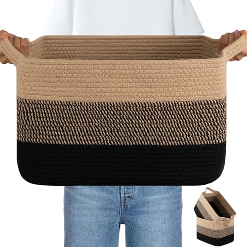 30L Storage Basket Large Blanket Basket Living Room Black & Brown (Black & Brown / 3 pcs-16”x12”x10”)
