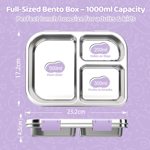 Stainless Steel Bento Box for Kids 1000ml (Purple)
