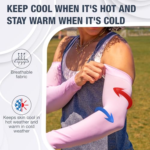 Non Slip Cooling Arm Sleeves for Men & Women (1 Pair: Pink / One Size)