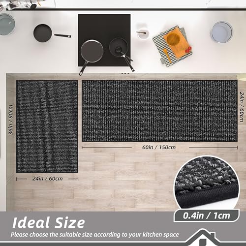 Kitchen Rugs and Mats 2PCS Non (Black / 24"x36"+24"x60" (Rectangular))
