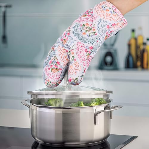 Oven Mitt Extra Long Cotton Cooking Kitchen Mitts with Non (Mandala - Oven Gloves)