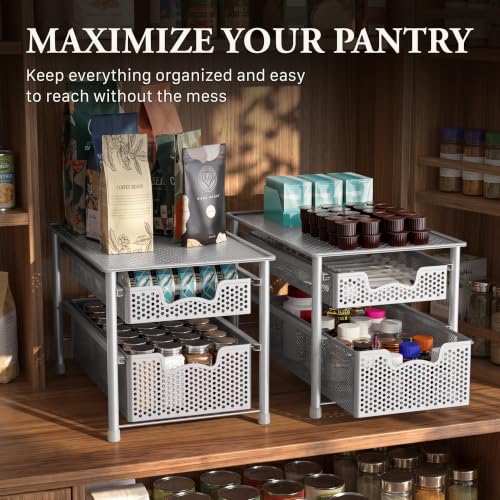 Stackable 2 Tier Sliding Basket Organizer Drawer (2-Tier / White)
