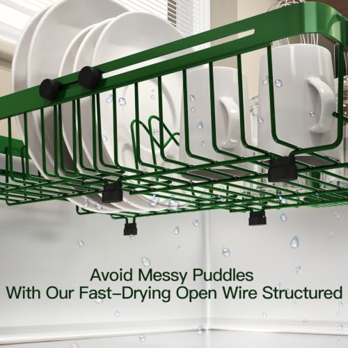 Green Expandable Dish Drying Rack Over Sink with Extra Drying Mat (Green / For 13"-30" W Sink with Mat)
