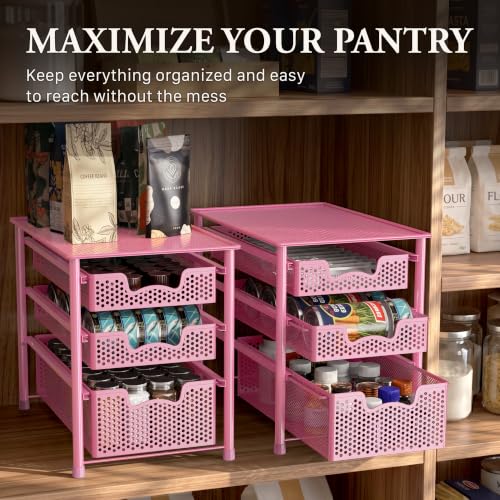 Stackable 3 Tier Sliding Basket Organizer Drawer (3-Tier / Pink)