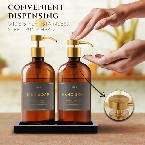 Glass Soap Dispenser Set of 2 (Amber/Gold)