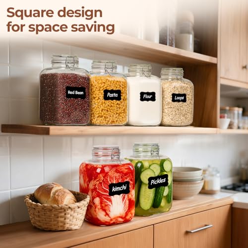 Square Glass Pantry Jars with Airtight Lids 1.1 Gallon 2 Pack Large (1.1 gallon x 2)