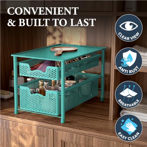Stackable 2 Tier Sliding Basket Drawer (2-Tier / Turquoise)