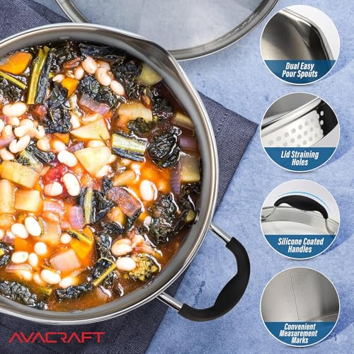 6 Quart Stainless Steel Stock Pot with Glass Strainer Lid (6 Quarts)