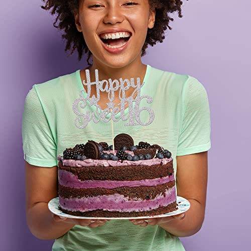 1Pc Happy Sweet 16 Cake Topper Sweet 16 Birthday Decorations Happy 16th Birthday Cake Decorations for Girls