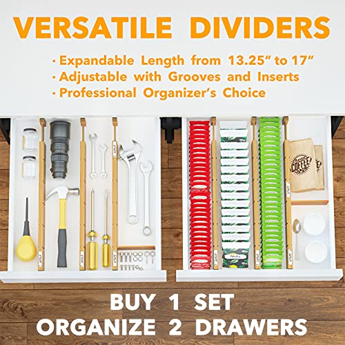 Bamboo Drawer Dividers with Inserts and Labels (13.25-17 inch)