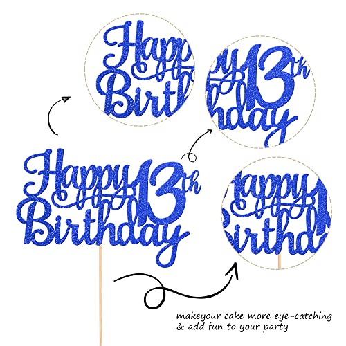 1 PCS Happy 13th Birthday Cake Topper Glitter Cheers to 13 Years Birthday Cake Pick Official Teenager 13 Fabulous Cake Decoration for Happy 13th Birthday Theme Party Decorations Supplies Blue (Blue / 13th)