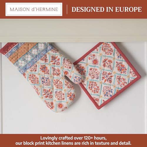 100% Cotton Oven Mitt & Pot Holder Set (025 - Romane / 7.5" x 13" & 8" x 8" (Oven Mitt & Pot Holder))