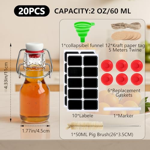 20pack 2oz Swing Top Glass Bottles with Airtight Lids for Vanilla (2 oz 20 pack)