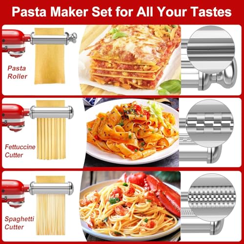 3PCS Pasta Maker Attachment for All Kitchenaid Stand Mixers (3-Piece Set (Roller & Cutters))