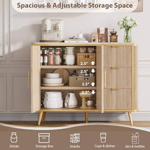 47.3" Modern Buffet Cabinet with Storage (Natural Oak-3draws)