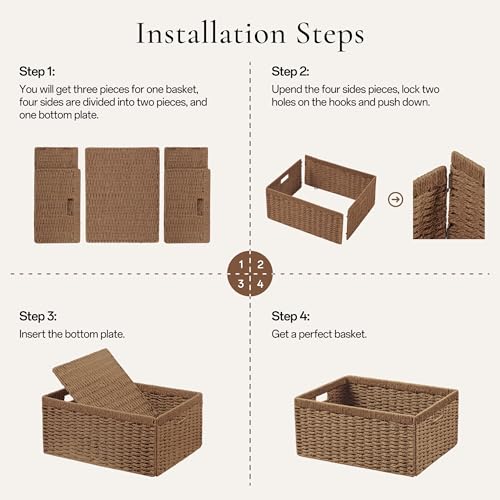 4 Pack Wicker Basket (Rectangular- 4pack 13.4"×8.3"×7.1" / Caramel)