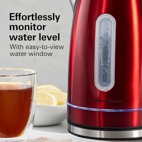 Electric Tea Kettle (Red with LED Light Ring / 1.8 Quarts)