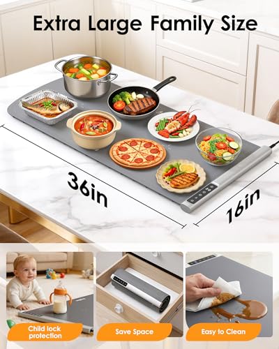Warming Mat for Food 36"x16" with Heat Resistant Mat (Light Gray / 36x16 Inch)