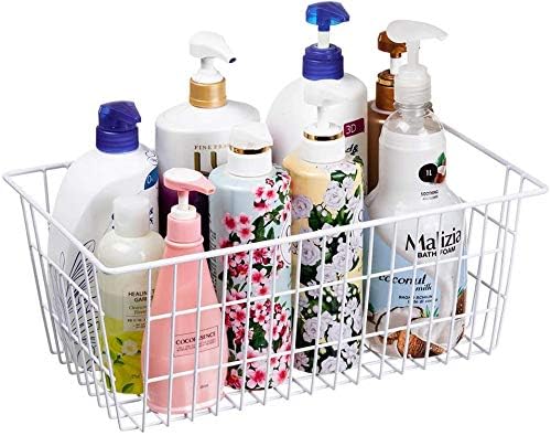 Freezer Baskets Farmhouse Organizer Storage Basket with Handles (White-2pack / 15.7"L x 9.5"W x 6.3"H)