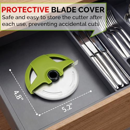 4.3" Palm Grip Pizza Cutter with Blade Cover for Thick Crusts (Green)