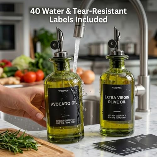 Green Glass Olive Oil Dispenser Bottles For Kitchen (Green/Black / 17oz)