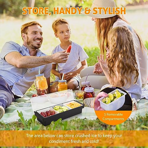 Ice Chilled Condiment Caddy with 3 Removable Trays and Lid (3 Compartment, 2 Pack)