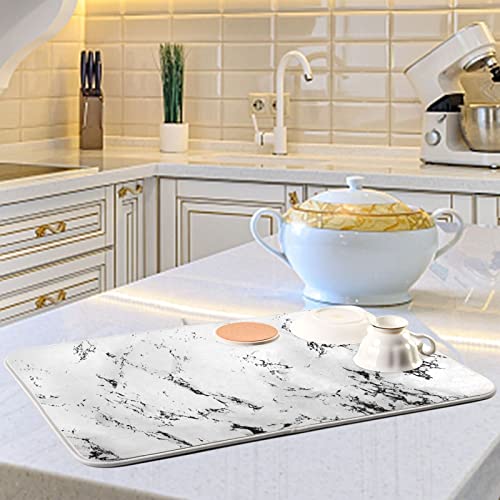 Super Absorbent Dish Drying Mat (White Marble / 16" x 18")