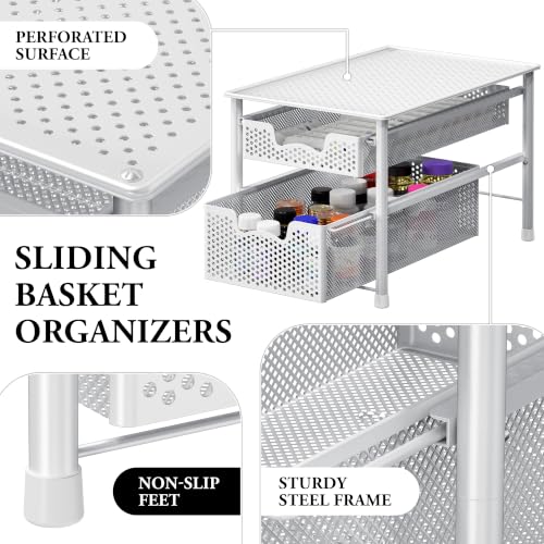 Stackable 2 Tier Sliding Basket Organizer Drawer (2-Tier / White)