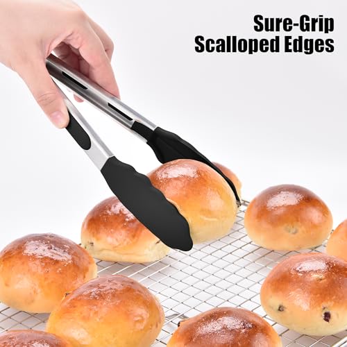 Kitchen Tongs with Silicone Tips for Cooking Serving (9in / Black)