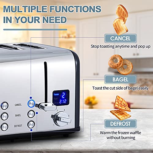 4 Slice Stainless Steel Toaster with Digital Display (Black Stainless Steel / 4 Slice)