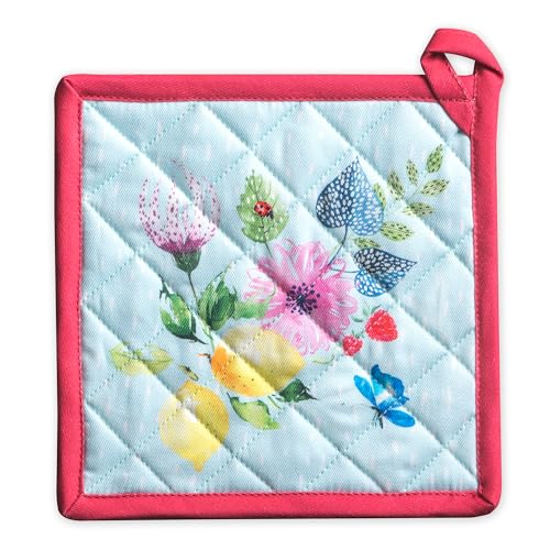 Pot Holders 100% Cotton Potholders (093 - Jardin D'ete - Mint / 8" x 8" (Pot Holder Pack of 1))