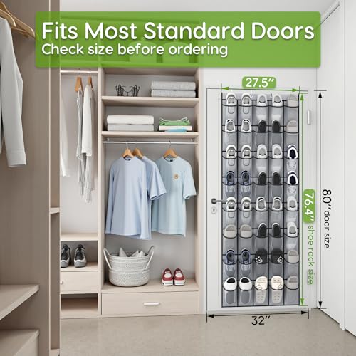Over the Door Shoe Organizer with 40 Large Breathable Mesh Pockets (Grey / 40 Pockets)