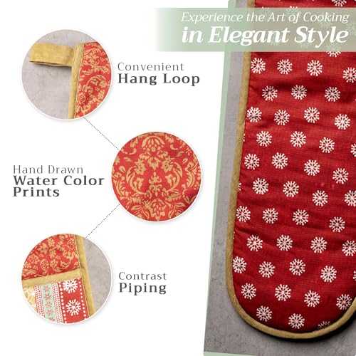 Double Oven Mitts 100% Cotton Double Oven Glove (067 - Sofia / 7" x 35" (Double Oven Mitt))