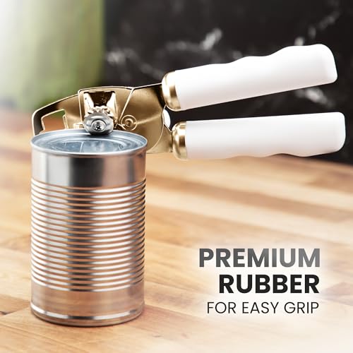 Manual Can Opener Heavy Duty Patented Stainless Steel (Alabaster Gold / Comfy Grip)
