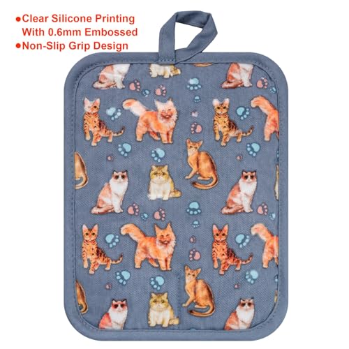 Pot Holders Set of 2 (Cat, Blue Potholders)