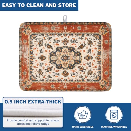 Ethnic Boho Dish Drying Mat Rust Coral Floral Decorative Dishes Pad 18x24 Inch Absorbent Fast Dry Drainer Rack Mats for Kitchen Countertop (Ethnic Boho Orange / 18x24 inch)