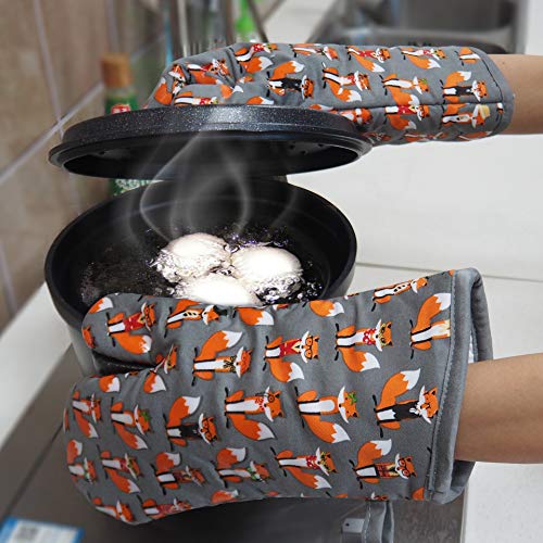 Oven Mitts 1 Pair (Fox, Gray Mittens)