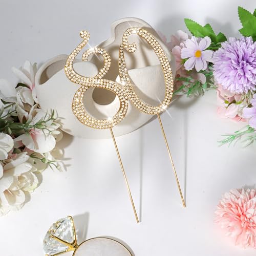 Gold 80th Birthday Cake Topper Rhinestones Cake Decorations for 80th Birthday Party (80th- Gold)