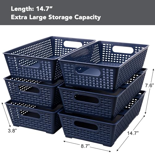 Stackable Woven Plastic Basket (Dark Blue)
